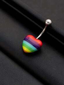 1 件时尚心形彩虹肚脐钉女士彩虹肚脐钉防过敏身体穿刺饰品日常佩戴 - 彩色 - 查看 4