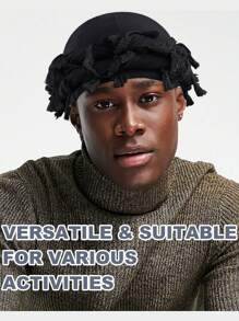 4 件复古流苏扭纹头带、缎纹衬里头巾、男女流苏头巾帽、男士嘻哈个性套头帽、高品质缎纹衬里扭纹尾帽、中性编织头带、万圣节头巾 - A - 查看 2