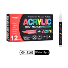 GuangNa 12 pièces/set de stylos peinture acrylique liquide droite de couleur unie avec pointe de pinceau pour la peinture sur roches, canevas, pneu, bois, métal, plastique, tissu, verre, céramique, artisanat DIY, ensemble de marqueurs à base d'eau à séchage rapide, rentrée scolaire