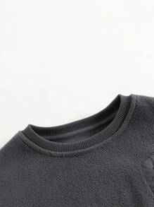 MARC&JANIE 男童户外登山服防静电柔软抓绒口袋拼接卫衣，秋冬季 - 深灰色 - 查看 9