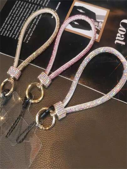 1 pieza Correa de teléfono de tela con cristal, adecuada para combinar con estuches de teléfono como regalo para madres, familia, amigos, cumpleaños, festividades