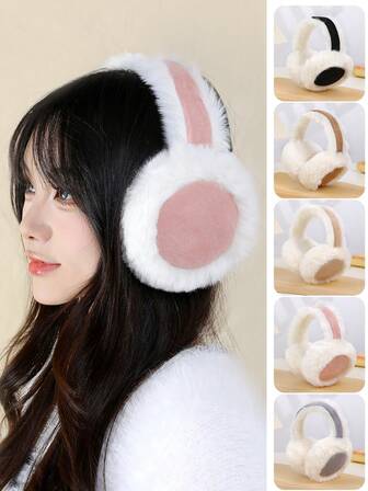 1pc Solid Color Polyester Ear Muff, Foldable And Warm For Winter