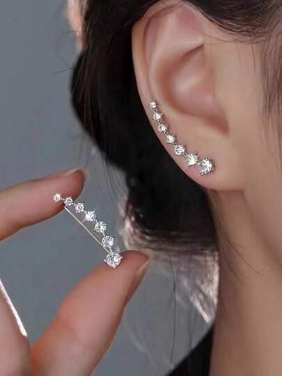 1 paire de boucles d'oreilles manchettes cartilage style européen et américain classique polyvalent, 7 pièces, forme d'arc avec strass. Design de luxe délicat et esthétique, style unique, frais et simple pour les femmes