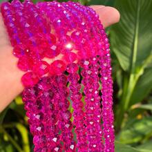 4mm-10mm Rose Red Glass Faceted Loose Flat Beads Synthetic Crystal Faceted Round Beads For DIY Jewelry Making - Hot Pink - View 3