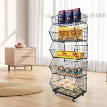 HOHOBLA 5-Tier Retail Display Shelves Metal Storage Shelf With Wheels & Hooks Snack Candy Display Organizer 18.9 * 17.72 * 55.12in Snack Rack, Basket Stand Cart (Black, 18.9 * 17.72 * 55.12in) - 黑色 - 查看 2