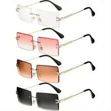 4PCS Women's Frameless Rectangular Sunglasses Men's Retro Chic Frameless Square Glasses Neutral Glasses Gradient Sunglasses