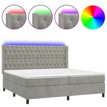 vidaXL Boxspringbett mit Matratze & LED Hellgrau 200x200 cm Samt