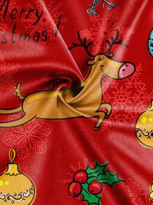 Men's Christmas Printing Front Button Closure Casual Polo Shirt With Long Sleeves - Red - View 4