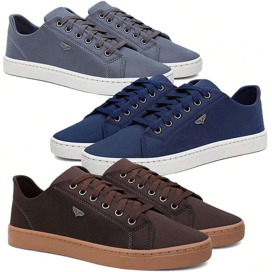 Kit 3 Men's Social Sport Sneakers, Thin, Elegant, Soft, Durable, Cheap - 藍色 - 查看 1
