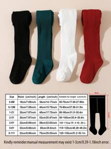 4 piezas Leggings/medias de niña a rayas verticales de unicolor, adecuado para uso diario