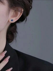 1 对经典圆形方晶锆石女式耳钉适合女孩订婚婚礼耳环节日旅行日常装饰约会礼物 - 藍色 - 查看 4