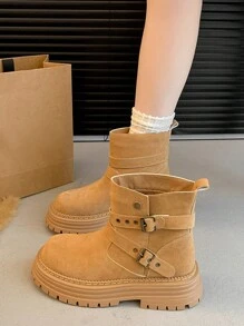 1 Pair Fashion Women's PU Ankle Boots - Lace Up, Thick Heel, Solid Color, Comfortable All-Match Round Toe Decor, Suitable For All Seasons