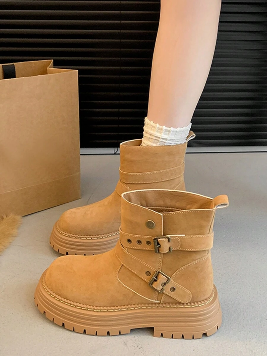 1 Pair Fashion Women's PU Ankle Boots - Lace Up, Thick Heel, Solid Color, Comfortable All-Match Round Toe Decor, Suitable For All Seasons