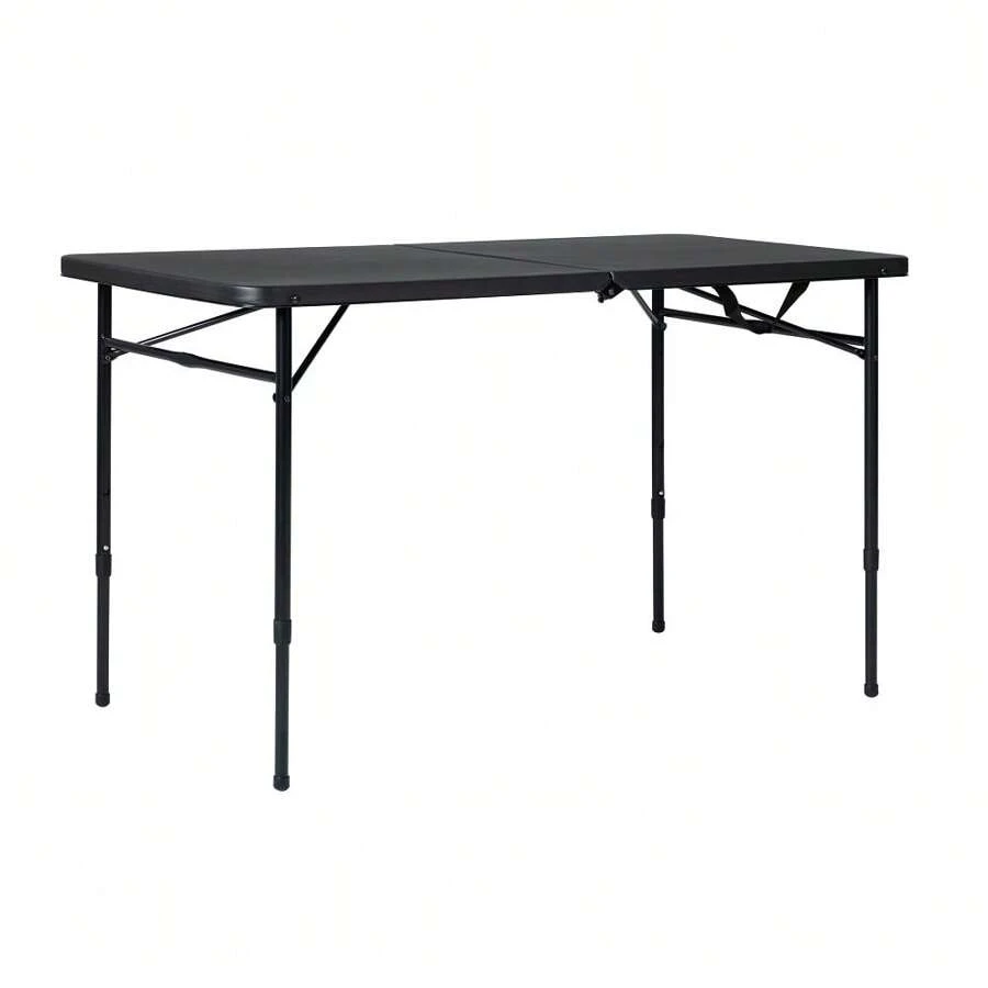 4 Foot Fold-In-Half Adjustable Folding Table, - Black - View 1