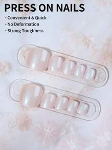 Bộ 24 móng tay giả vuông ngắn mạ crom 2K bóng, hiệu ứng hologram nàng tiên cá lấp lánh ngọc trai, bao gồm 1 gel dán và 1 dũa móng, phù hợp cho phụ nữ và bé gái sử dụng hàng ngày và dự tiệc. - Nhiều màu - Xem 2