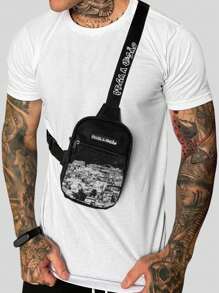 Pega A Visao Men's Shoulder Bag Mini Crossbody Bag Toiletry Bag Favela Small Catch The Eye - Đen và trắng - Xem 1