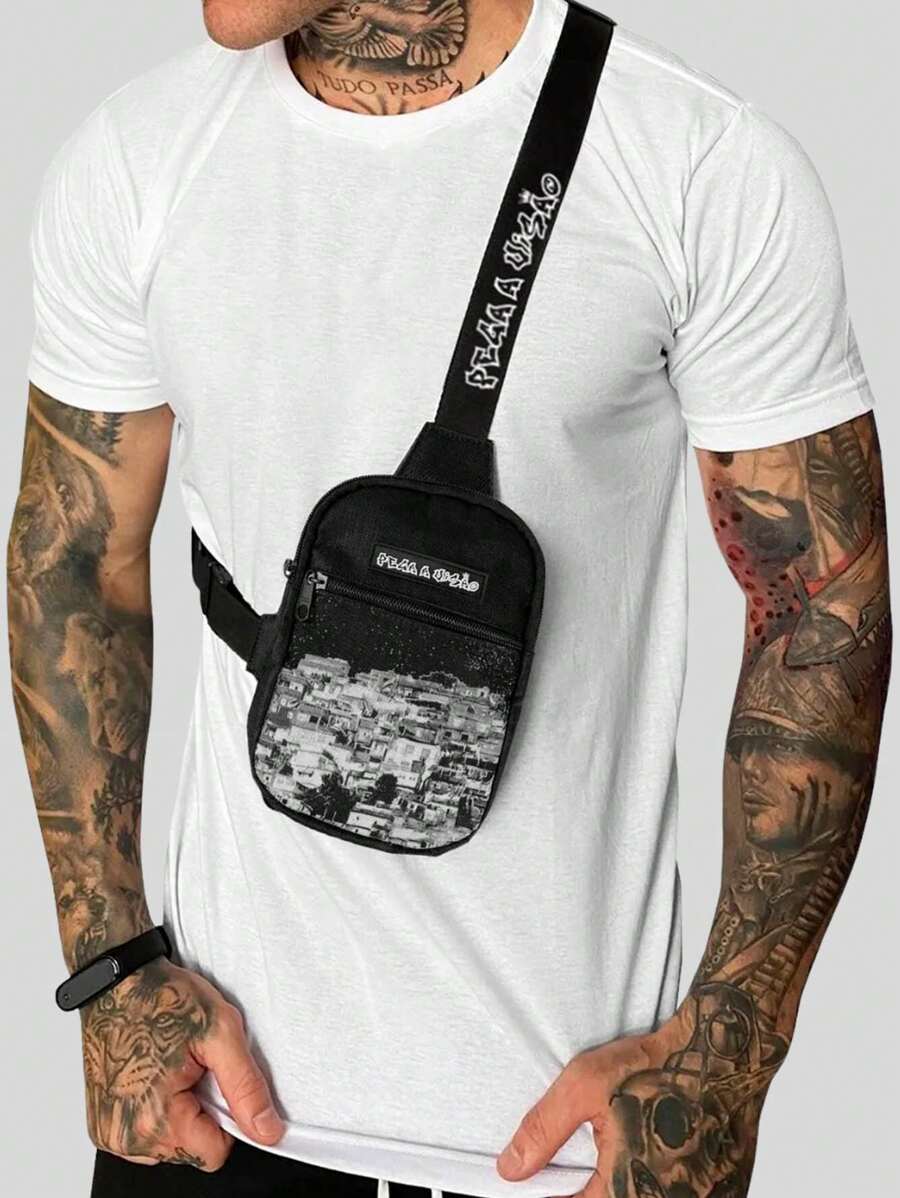 Pega A Visao Men's Shoulder Bag Mini Crossbody Bag Toiletry Bag Favela Small Catch The Eye - Đen và trắng - Xem 1
