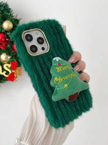 1 pieza Funda de teléfono con árbol de Navidad y media de Navidad de peluche, compatible con iPhone/Redmi/OPPO, invierno - Verde - Ver 9