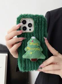 1 pieza Funda de teléfono con árbol de Navidad y media de Navidad de peluche, compatible con iPhone/Redmi/OPPO, invierno - Verde - Ver 3