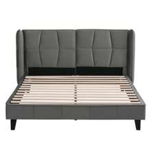 okwish Lit capitonné 140 x 200, 180 x 200, 160 x 200 cm avec sommier à lattes, lit double, lit jeunesse avec grande tête de lit, lit double classique, velours (sans matelas), gris