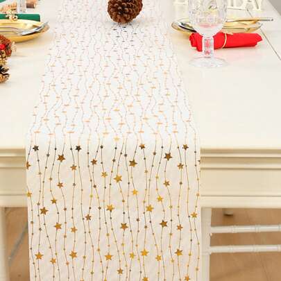 1pc 28*275cm Christmas Decorative Table Runner, Creative Christmas Star Pattern Table Cloth For Holiday Party, Daily Party Dinner Table Decor, Outdoor Dining Table Runner