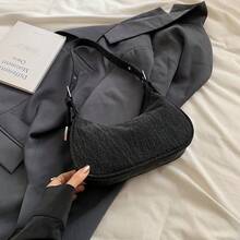 1 chiếc túi đeo vai trơn, túi đeo chéo hình lưỡi liềm bằng vải denim đơn giản dành cho nữ - Nhiều màu - Xem 10