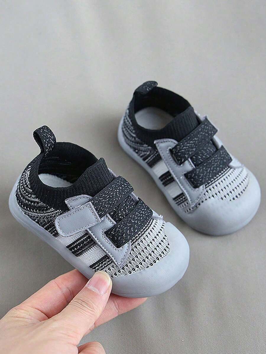 New Breathable Sport Shoes With Anti-Slip Soft Sole And Hook And Loop Fastening For Baby 6 Months-3 Years Old, Round Toe Shock Absorbent Casual Sneakers For Toddler Girls And Boys - Black - View 1