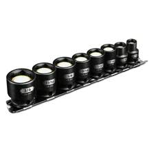 3/8" Drive Magnetic Impact Socket Set, 8-Piece Shallow Socket Set With Storage Rail, SAE 5/16" To 3/4", 6 Point Magnetic Sockets, Cr-Mo Steel - Black - View 1