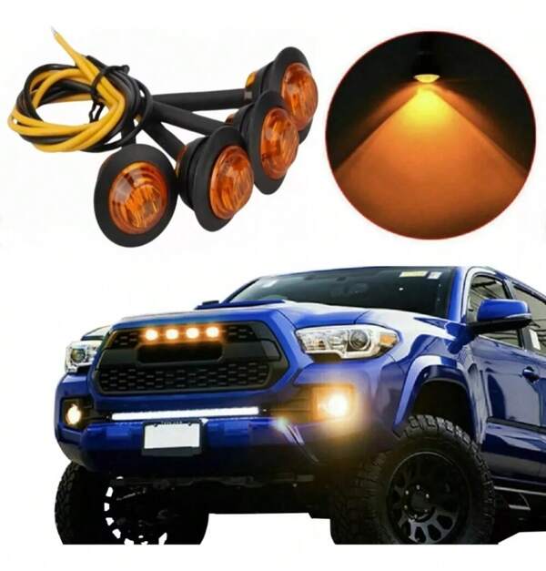 Kit 4 Luz Led Diurna Mini Milha 22mm Âmbar Para Grade