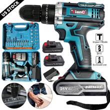 21V Max Cordless Lithium Impact Drill And Driver Kit - Bushing Tools For Home Improvement, High-Torque 25-Speed Adjustable Brushless Powerhouse With 2 Batteries, Charger, And Tool Bag For Effortless Repair Tasks - 藍色 - 查看 2