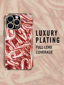 圣诞节 1 件创意 2D 拐杖糖图案流行简约时尚逼真图形手机壳，适合送给朋友、家人、自己、情侣的礼物。电镀黑色防滑全保护软壳兼容 Apple/ - 彩色 - 查看 2