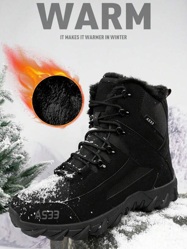 Men Winter Thermal Lined Snow Boots, Snowy Forest Hiking Outdoor Protection Boots, Warm Non-Slip Wild Trekking Travel Adventure Boots, Camouflage Battlefield Training Boots