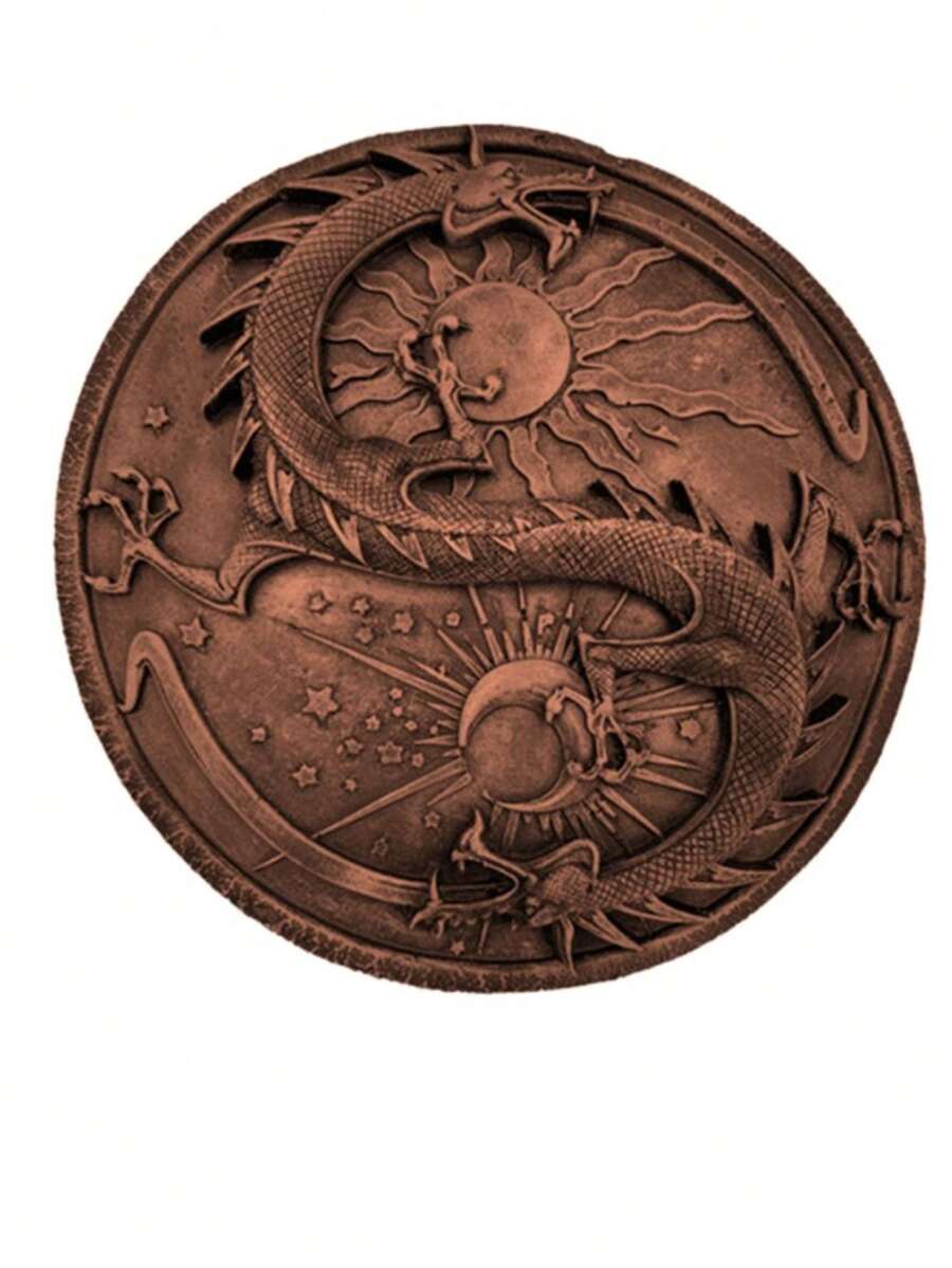 Medieval Dragon Sun And Moon Yin Yang Resin Wall Hanging 25cm - 銅色 - 查看 1