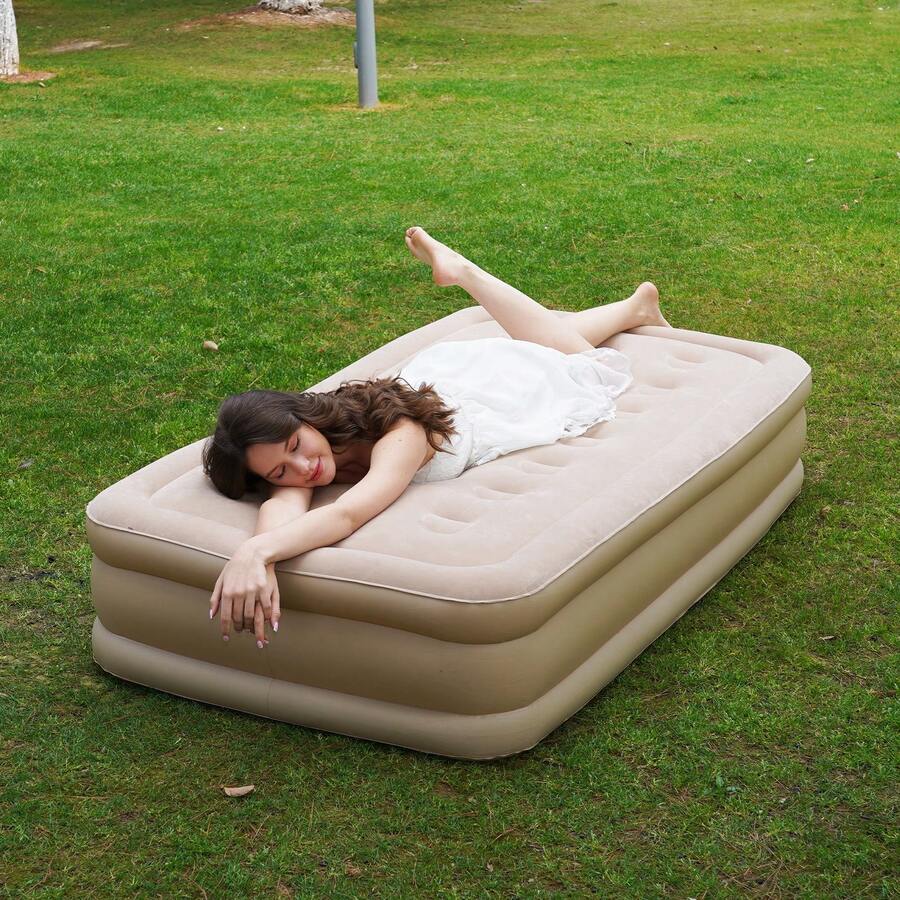 Air Mattress Inflatable Air Bed Flocked Surface Travel Bed Sleeping Pad