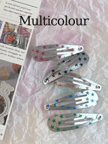 5 件金属星星发夹，水滴形按扣 BB 夹，适合日常佩戴、度假和甜美酷炫配饰 - 彩色 - 查看 5