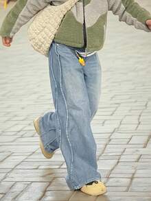 1 paire de jeans en denim bleu extra larges pour hommes