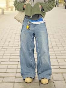 1 paire de jeans en denim bleu extra larges pour hommes
