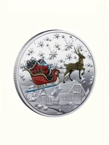 1 件圣诞纪念币套装 - 节日礼物装饰品、节日纪念品、圣诞袜礼物 - 带有圣诞老人雪橇设计的幸运挑战币，适合所有年龄段，圣诞礼物 - 彩色 - 查看 6