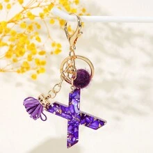 1 móc khóa chữ cái đầu màu tím, quả bóng lông nhỏ có tua rua, móc khóa chữ cái bằng nhựa cho túi xách và ba lô của phụ nữ - Quà tặng phụ kiện thời trang - Nhiều màu - Xem 24