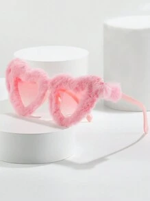 1 pièce Lunettes mode femme cœur peluche, lunettes de fête punk de velours œil de chat Halloween, lunettes de la Saint-Valentin pour été plage vacances, extérieur, voyage