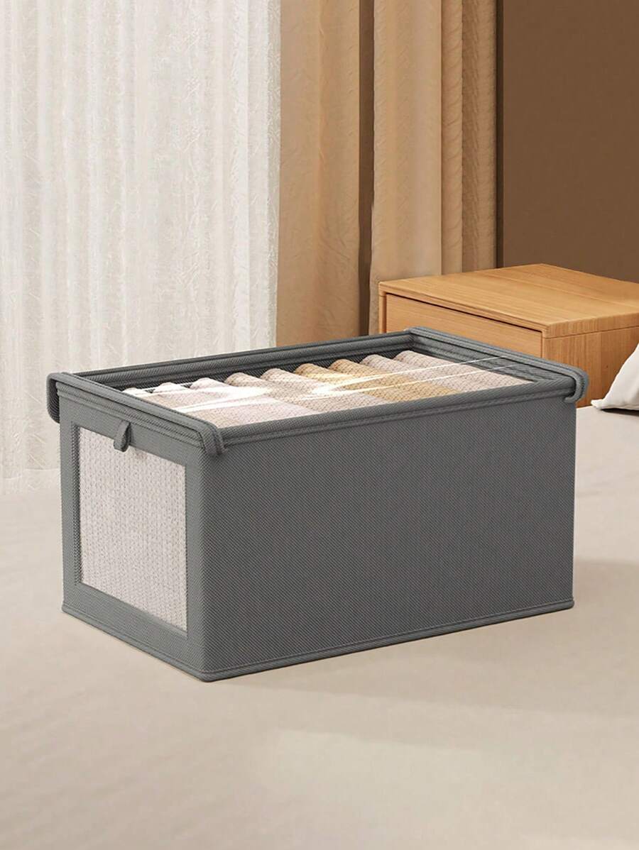 1/2 件未覆盖/覆盖织物可折叠可见储物盒，衣柜抽屉式牛仔裤/衣服收纳盒 - 帶蓋灰色 - 查看 1