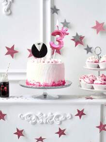 1pc Crown Shaped Numeric Birthday Candle, Colorful Party Decoration - Baby Pink - View 2