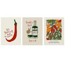 3PCS Wall Arts Posters Optional Frame Chili Pepper Prints And Posters Retro Spirit Wall Art Kitchen Pictures Vintage Aesthetic Dining Room Decoration Canvas Painting Canvas Botanical, Wall Art With Frame