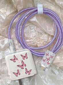 1 miếng ốp sạc TPU trong suốt hình bướm tím, phù hợp với bộ bảo vệ cáp sạc điện thoại Apple 30W-35W - Nhiều màu - Xem 3