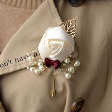 Hoa hồng cưới Boutonniere Chú rể Hoa Pin Nam Boutineer Suit Trang trí Tiệc Prom Kỷ niệm Phụ kiện cho Nam giới - Boutonniere - Xem 11