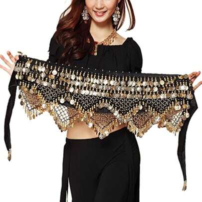 Oriental/ Belly Dance Coin Belt BellyDance Hip Scarf Golden Coins Belly Dance Costume Accessories Dancing Coin Belt