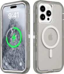 适用于 iPhone 16/15/14/13/12/11 系列透明手机壳，兼容 MagSafe，三层磁性充电盒，iPhone 16 Pro Max 重型防震防摔手机壳，适用于圣诞节、生日、新年礼物、冬季、送给家人、朋友、生日、女朋友、男朋友的礼物 - 黑色 - 查看 1