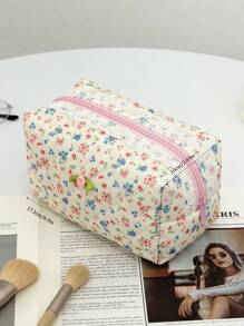 1 件/套花卉图案旅行化妆包，1 件多功能化妆品收纳包手提包沐浴淋浴钱包袋便携式化妆品刷收纳包带拉链封口，可装口红、刷子、护肤品、手机、硬币、小物品，适合居家、旅行、度假和学校使用 - 彩色 - 查看 9