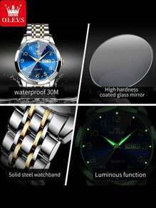 OLEVS. OLEVS Men's Watches Rhombus Mirror Original Quartz Watch For Man Waterproof Luminous Stainless Steel Wristwatch Male Date Week