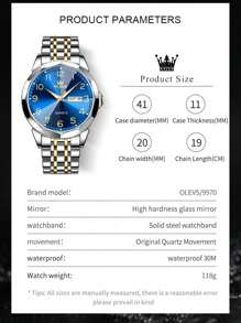 OLEVS. OLEVS Men's Watches Rhombus Mirror Original Quartz Watch For Man Waterproof Luminous Stainless Steel Wristwatch Male Date Week